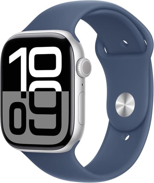 Apple Watch Series 10  ۴۲ mm with Silver Aluminium Case with Denim Sport Band