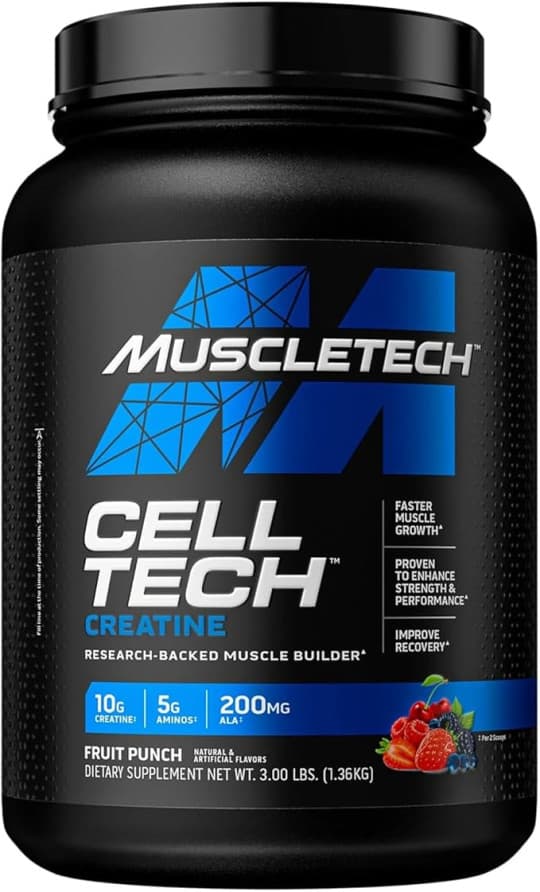 MuscleTech Cell Tech Creatine Research-Backed Muscle Builder for Faster Muscle Growth, Enhance Strength & Performance & Improve Recovery Post-Workout Recovery Drink, Fruit Punch Flavor 3.00 lbs