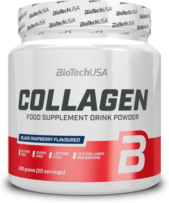 BioTechUSA Collagen | Hyaluronic Acid and Collagen Complex | Added Vitamin C and E | Skin Wellness and Nourishment, 300 g, Black Raspberry