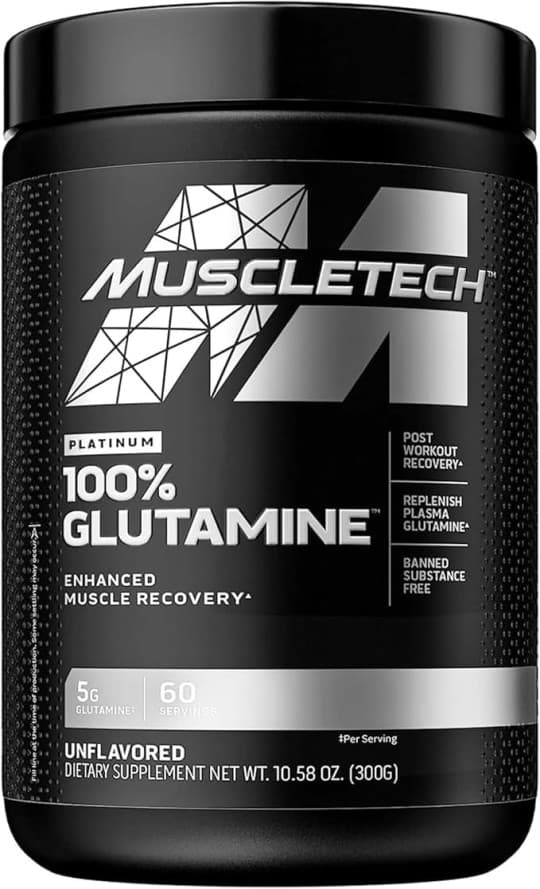 MuscleTech Platinum 100% Glutamine Enhanced Muscle Recovery, Replenish Plasma Glutamine & Banned Substance Free Post-Workout L-Glutamine Recovery Drink for Men & Women, Unflavored 300 grams