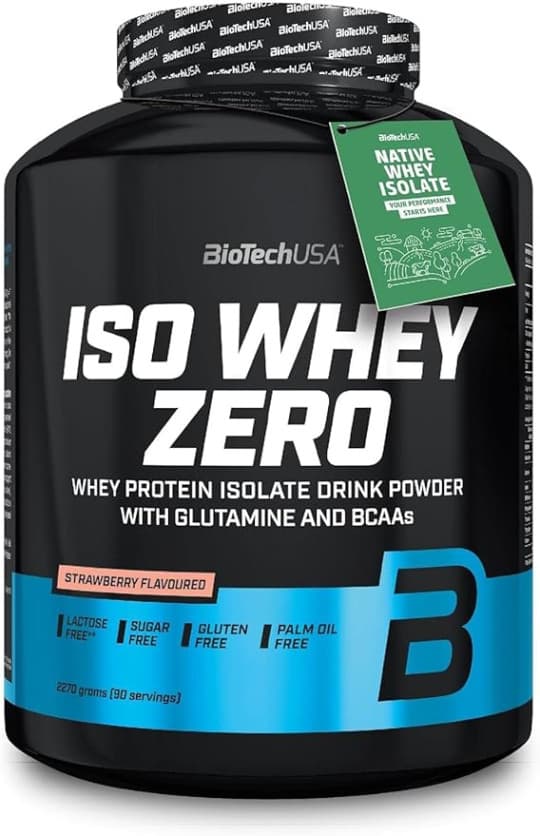 Click to see full view BioTechUSA Iso Whey Zero | Premium Whey Protein Isolate | Grass-Fed | Enzyme-Free | Sugar- and Gluten-Free, 2.27 kg, Strawberry