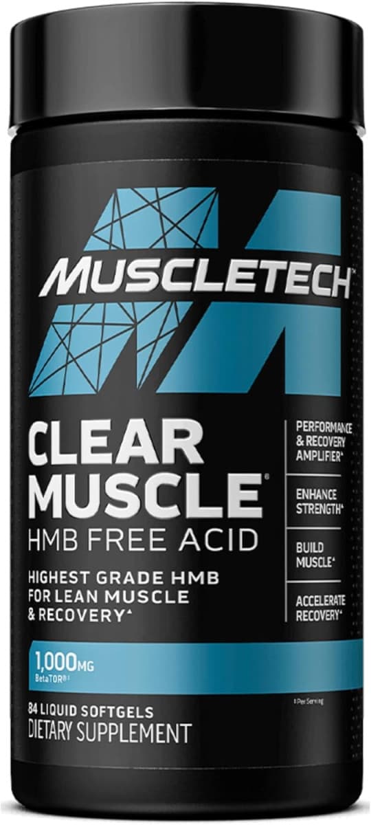 Muscletech Clear Muscle HMB Free Acid Highest Grade HMB Supports Muscle Strength & Recovery with 1000mg Betator, Accelerate Recovery and Help Decrease Muscle Breakdown, Liquid Softgels 84 count