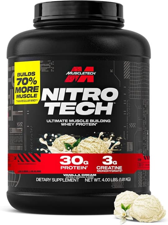 Muscletech NitroTech Whey Protein Ultimate Muscle Building Formula with a Unique Blend of Whey Protein Isolate & Peptides - 30gm Protein, 3gm Creatine & 6.6gm BCAAs