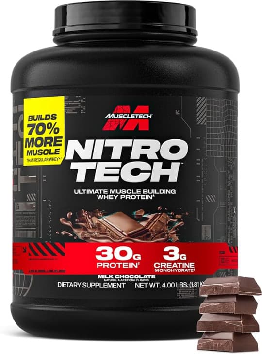 Muscletech NitroTech Whey Protein Ultimate Muscle Building Formula with a Unique Blend of Whey Protein Isolate & Peptides - 30gm Protein, 3gm Creatine & 6.6gm BCAAs