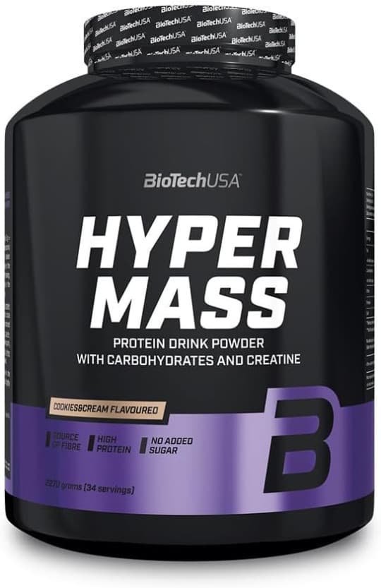 Click to see full view BioTechUSA Hyper Mass - Mass Gainer with Carbs & Protein Blend | Micronised Creatine | Gluten-Free, 2.27 kg, Cookies & Cream