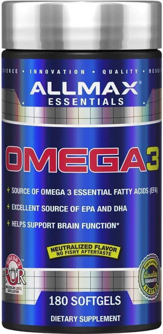 ALLMAX Nutrition Omega 3, Ultra Pure Cold Water Fish Oil Concentrate, 180 Softgels