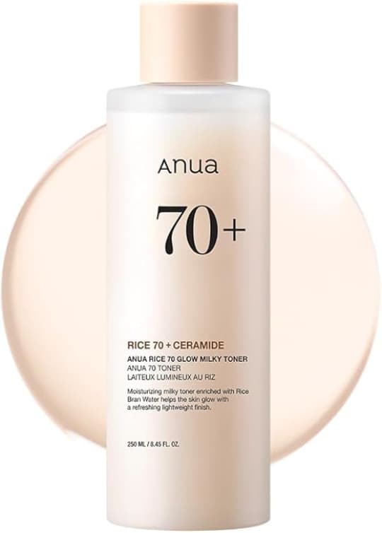 ANUA Rice 70 Glow Milky Toner, for Glass Skin, Rice Water, Niacinamide, Ceramides, Panthenol, Non comedogenic, Fungal Acne Safe, Korean Skin Care, 250ml/8.45fl.oz.