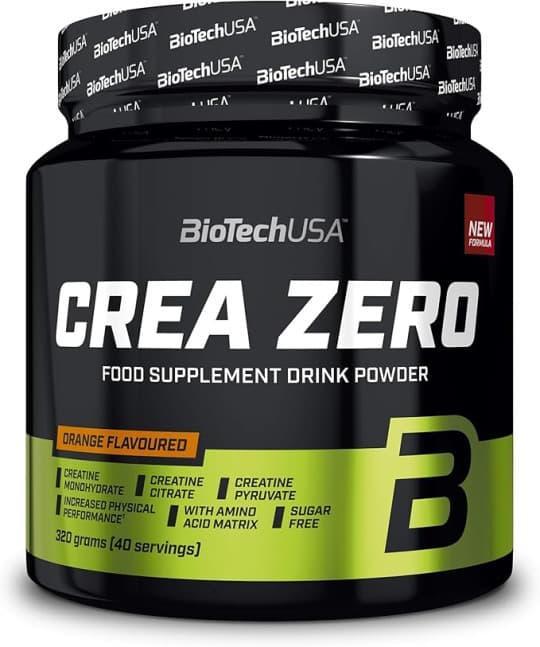 BioTechUSA Crea Zero | Sugar-Free Creatine Drink Powder | Added BCAAs, Vitamins, Minerals, 320 g, Orange