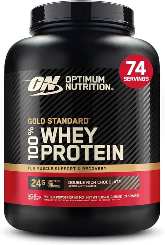 Optimum Nutrition (ON) Gold Standard 100% Whey Protein Powder Primary Source Isolate, 24 Grams Protein for Muscle Support - Double Rich Chocolate, 5 Lbs, 74 Servings (2.27 KG)